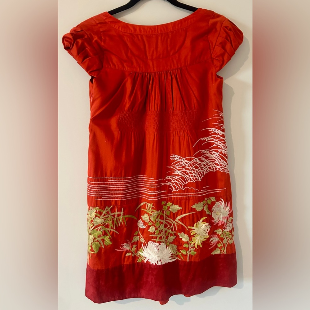 Anthropologie Floreat Fire’s Path Exotic Floral Embroidered Cap Sleeve Dress Sz2 - Picture 10 of 14